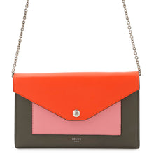 Load image into Gallery viewer, CELINE Pocket Large Flap Chain Wallet Gray/Orange/Pink105213 Leather
