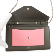 Load image into Gallery viewer, CELINE Pocket Large Flap Chain Wallet Gray/Orange/Pink105213 Leather
