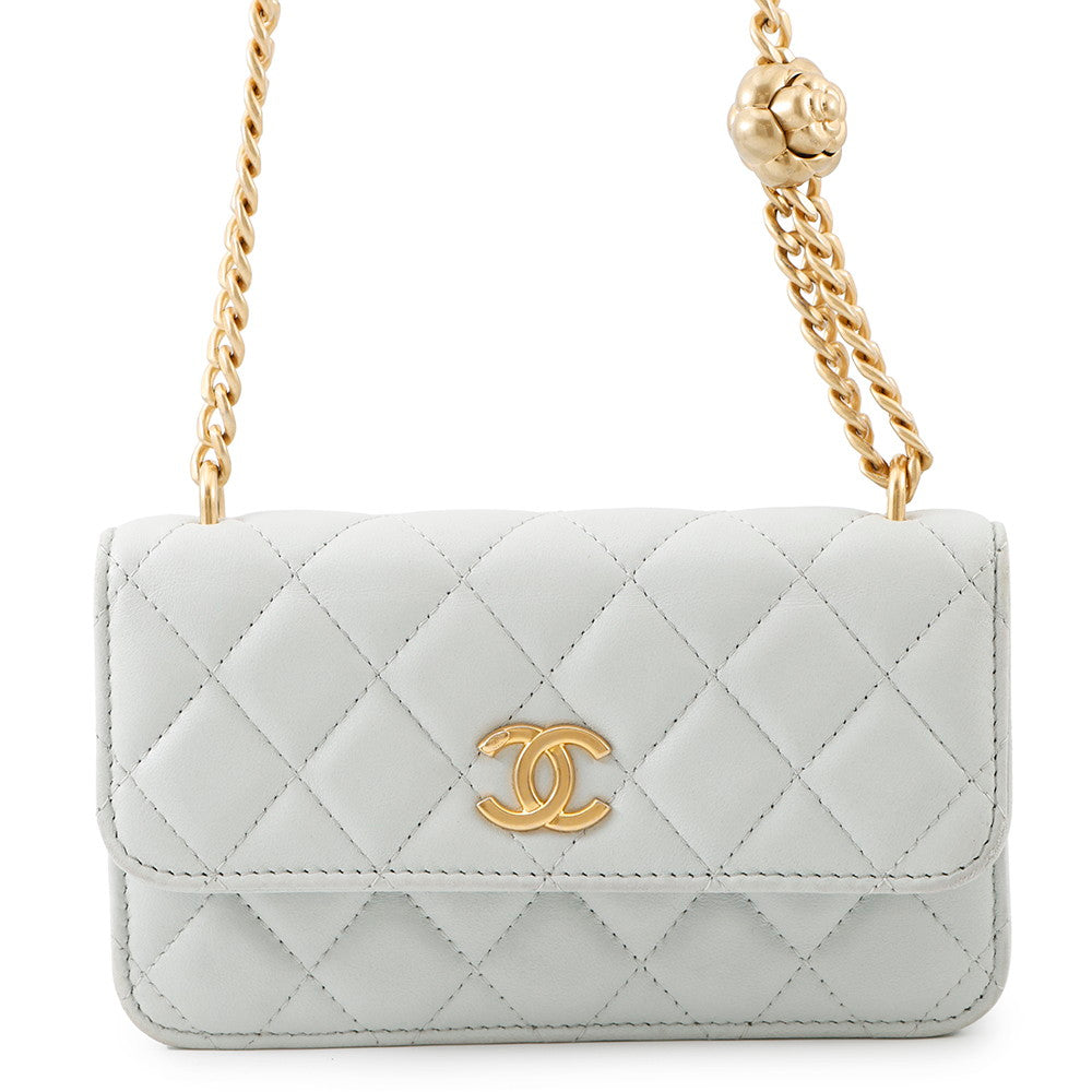 CHANEL Matelasse phone case Light Blue Lambskin