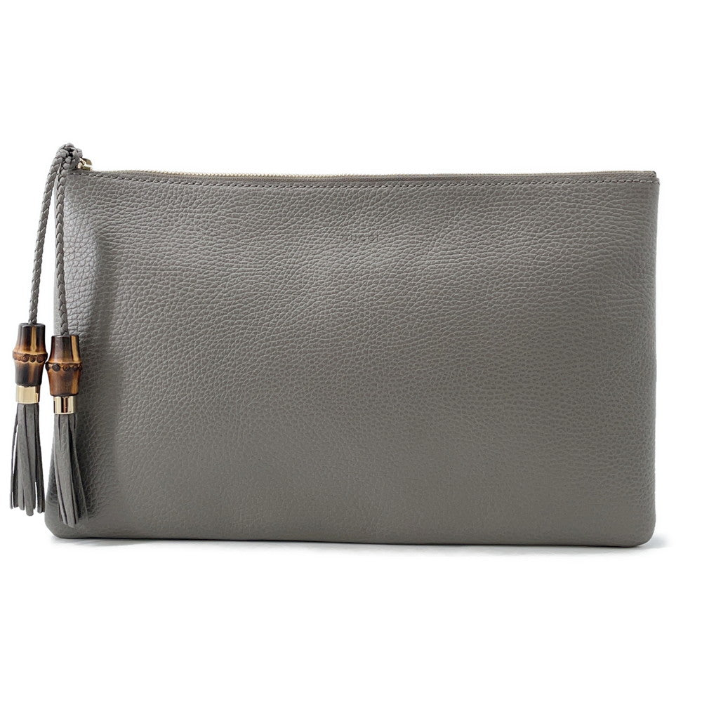 GUCCI Bamboo Tassel Clutch Bag Gray449653 Leather