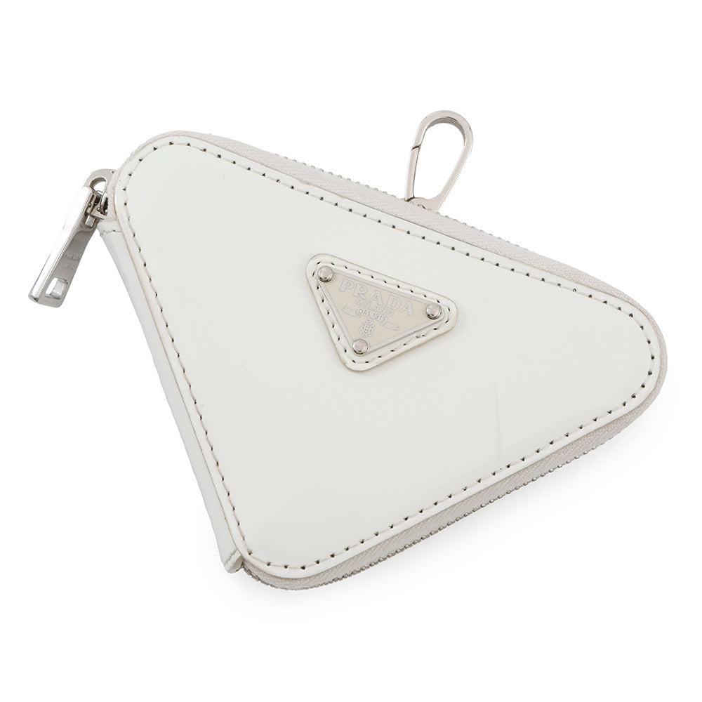 PRADA Triangle Coin purse White1TL433 Leather