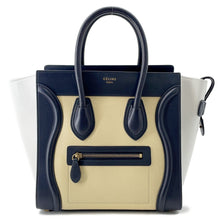 Load image into Gallery viewer, CELINE Luggage shopper Navy/Cream/Light Blue Leather Size micro
