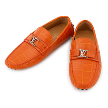 将图像加载到图库查看器中，LOUIS VUITTON Hockenheim Line Driving Shoes Orange Croco embossed leather Size 6.5
