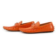将图像加载到图库查看器中，LOUIS VUITTON Hockenheim Line Driving Shoes Orange Croco embossed leather Size 6.5
