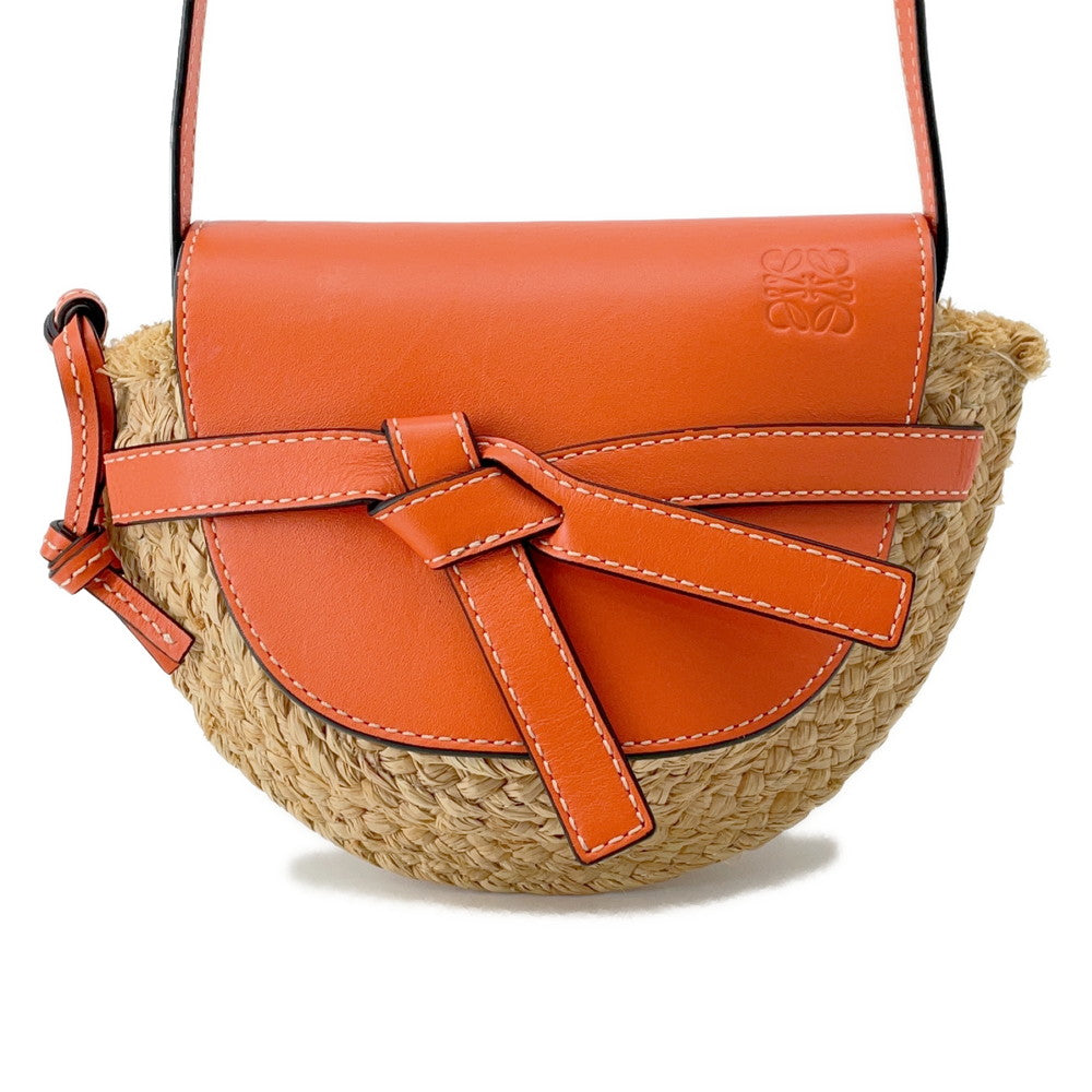 LOEWE Gate Shoulder Beige/Orange329.13.U62 Raffia Leather Size Mini