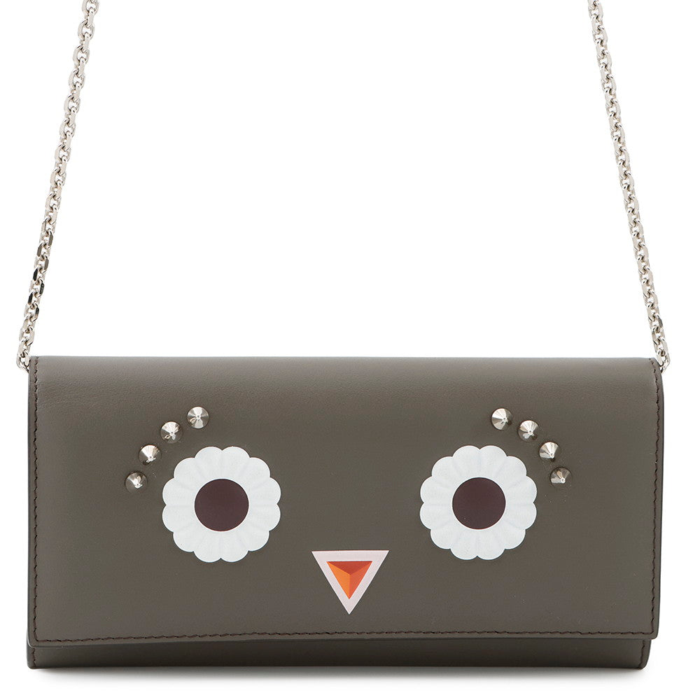 FENDI Bugs Eye Robot Chain Wallet Gray8M0365 Leather