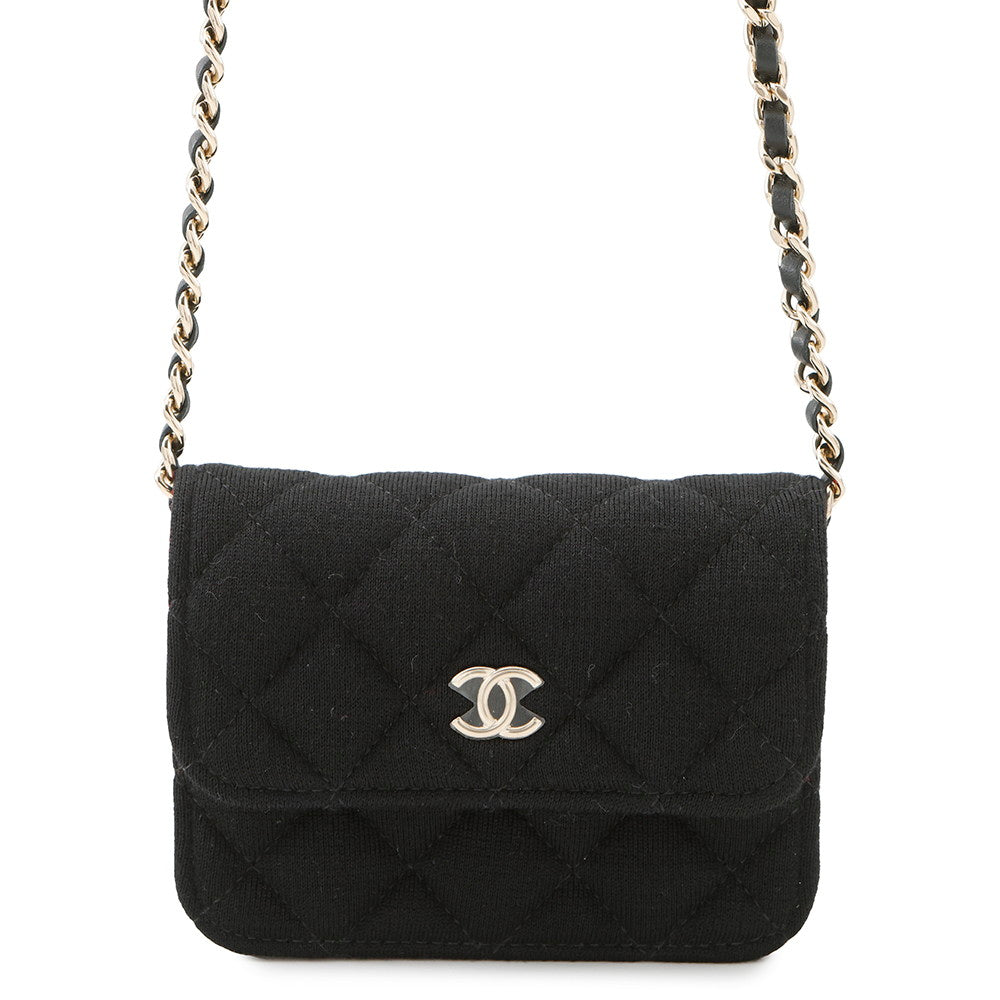 CHANEL Matelasse ChainShoulder Black Jersey Leather Size Mini mini