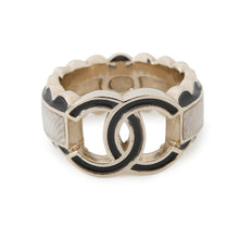 将图像加载到图库查看器中，CHANEL CC Logo Ring Size 51 Black/Champagne Gold Metal
