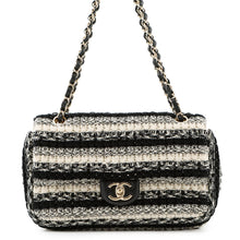 Load image into Gallery viewer, CHANEL Matelasse WChainShoulder Bag White/Black Tweed Leather Size 25
