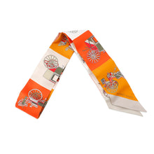 Load image into Gallery viewer, HERMES Twilly Elaborate carriage Voitures Exquises Orange/Beige/Khaki Silk100%

