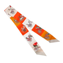 Load image into Gallery viewer, HERMES Twilly Elaborate carriage Voitures Exquises Orange/Beige/Khaki Silk100%
