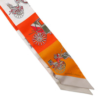 Load image into Gallery viewer, HERMES Twilly Elaborate carriage Voitures Exquises Orange/Beige/Khaki Silk100%
