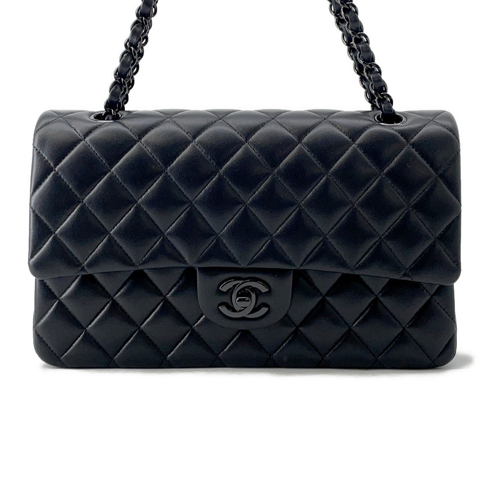 CHANEL Matelasse W Flap ChainShoulder Bag BlackA01112 Lambskin Size 25