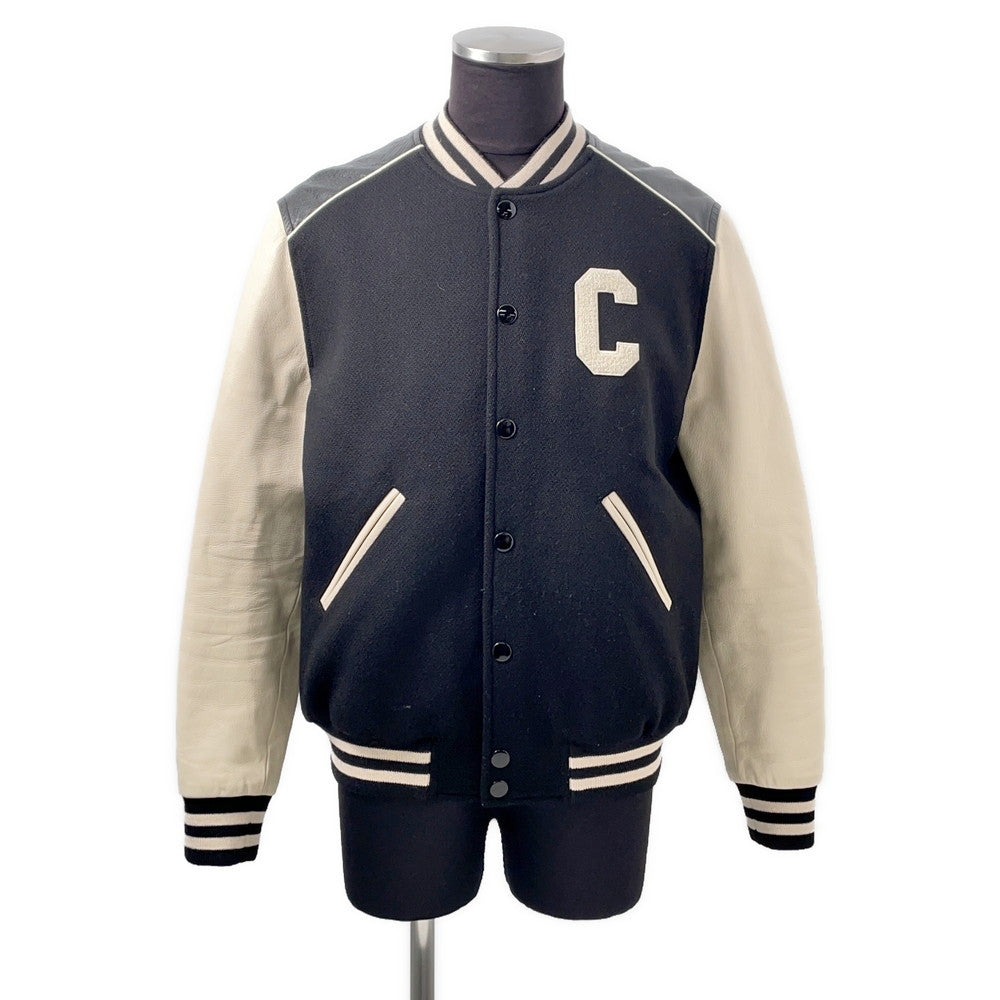 CELINE Leather Stadium Jacket Size 48 Black/White2V56D896C Wool 90% Nylon 10% Leather: Sheep Leather