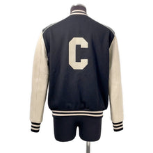 将图像加载到图库查看器中，CELINE Leather Stadium Jacket Size 48 Black/White2V56D896C Wool 90% Nylon 10% Leather: Sheep Leather
