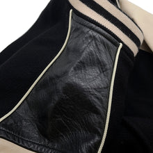 将图像加载到图库查看器中，CELINE Leather Stadium Jacket Size 48 Black/White2V56D896C Wool 90% Nylon 10% Leather: Sheep Leather
