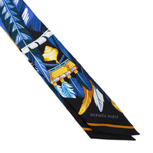 将图像加载到图库查看器中，HERMES Twilly Danse Pacifique Dance Pacific Blue Nuit/Jaune Vif/Black Silk100%
