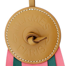 Load image into Gallery viewer, HERMES Paddock Flat Bag Charm Natural Sable/Rose Azalee/Malachite Vache Hunter Leather Lambskin
