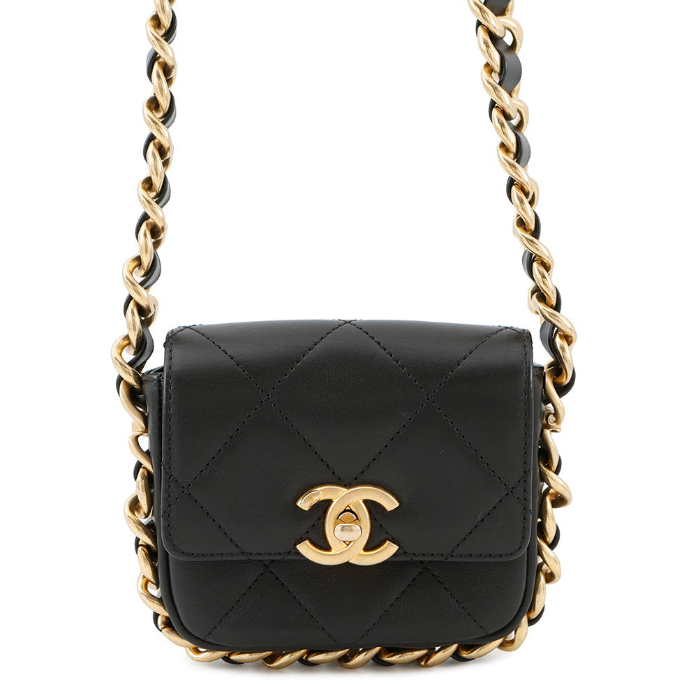 CHANEL MatelasseFlap Bag ChainShoulder Bag BlackAS2833 Calf Leather Size Mini