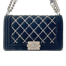 Load image into Gallery viewer, CHANEL Boy Chanel ChainShoulder Bag Black Velour Size 25
