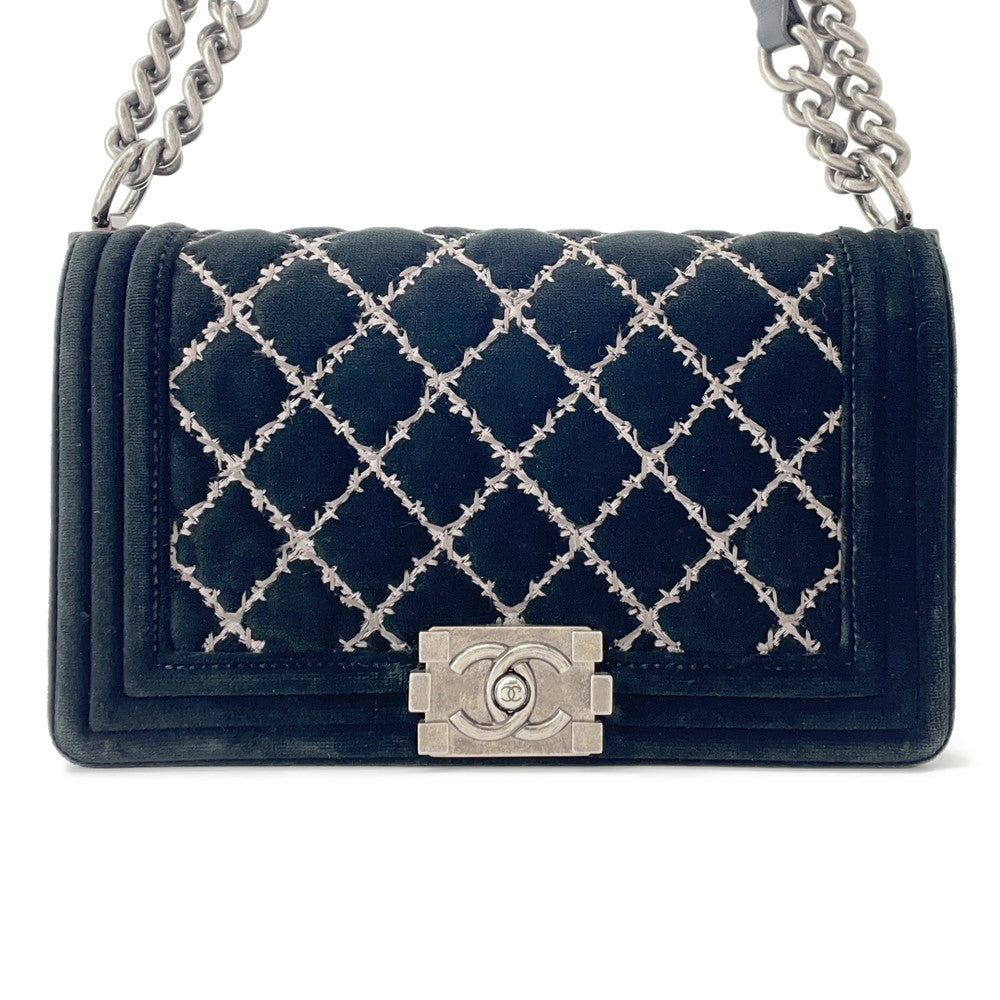 CHANEL ★Boy Chanel ChainShoulder Bag Black Velour Size 25