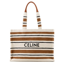 将图像加载到图库查看器中，CELINE Cabas Tice Tote Bag Ivory/Brown196762 Canvas Leather Size Large
