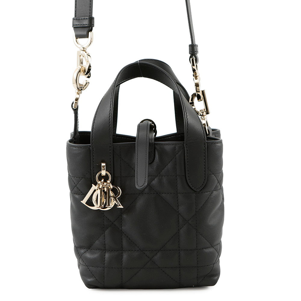 Dior Macrocannage Dior Toujours Vertical Tote Bag BlackS6100OSNW Calf Leather Size Nano