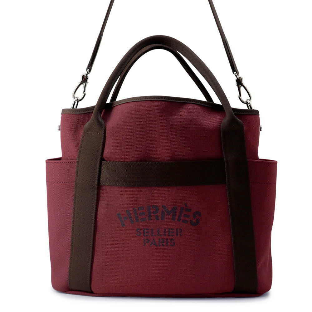 HERMES Sucked Pansage Groom Rouge H/Chocolat Toile Chevrons Canvas