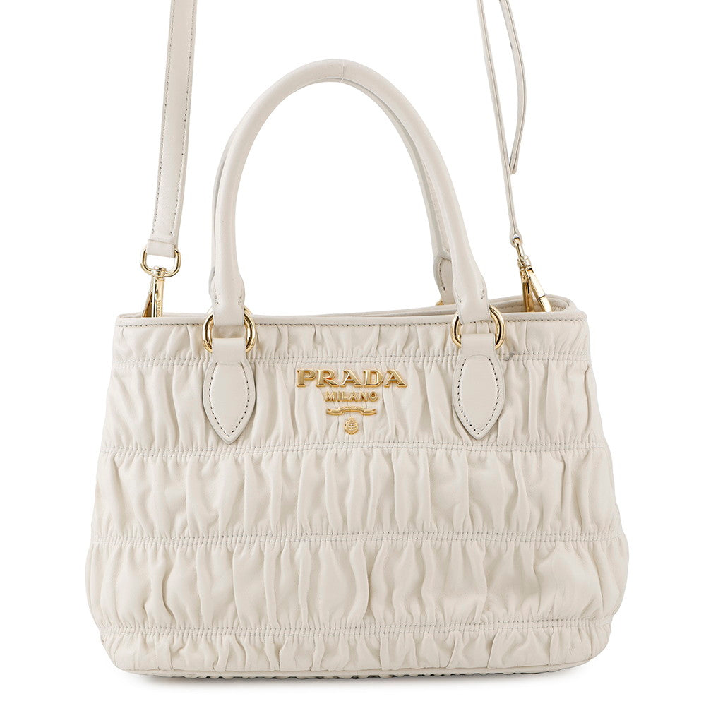 PRADA Gathered 2WAY Shoulder Bag White1BA172 Leather