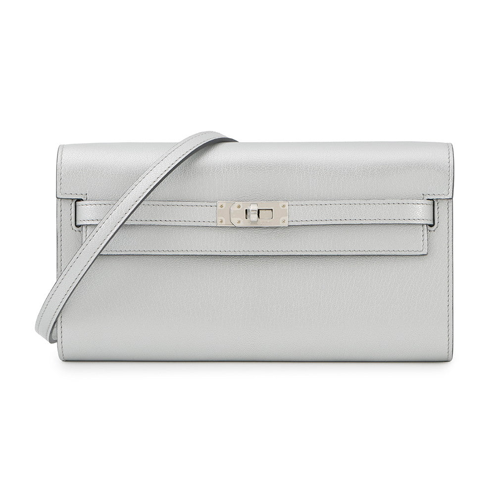 HERMES ★Kelly Wallet Long To Go Argent Chevre Shamqila
