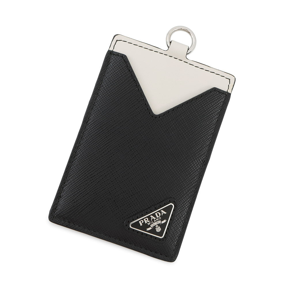 PRADA Saffiano Leather Badge Holder Card Case Black/White/Gray2MC016 Leather