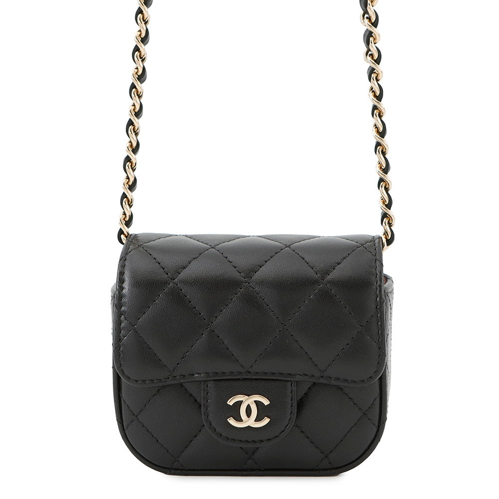 CHANEL Matelasse Flap ChainShoulder Bag BlackAP2475 Lambskin Size Mini
