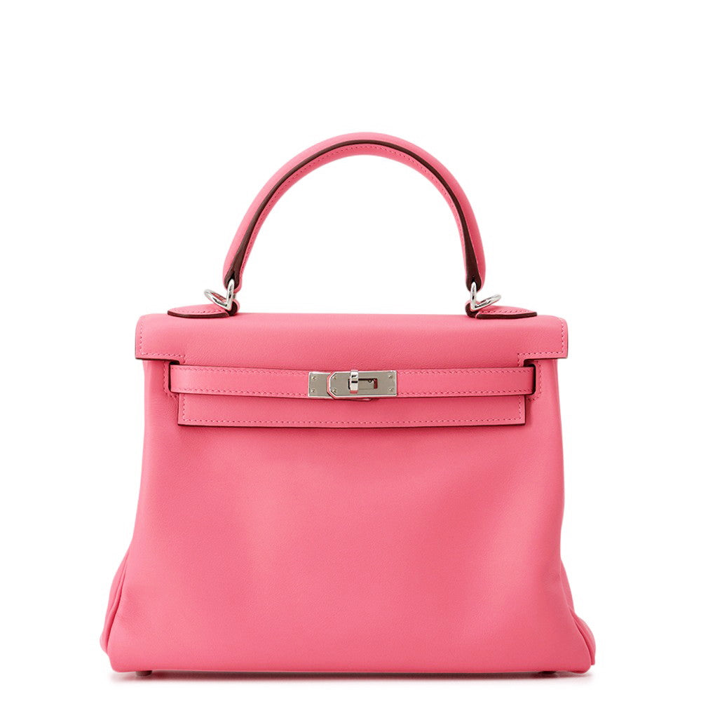 HERMES Kelly Retourne Rose Azalee Swift Leather Size 25