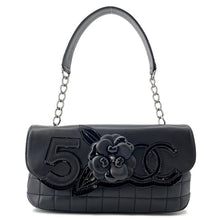 Load image into Gallery viewer, CHANEL Camellia Chocolate Bar No.5 One Shoulder Bag Black Lambskin Patent Leather
