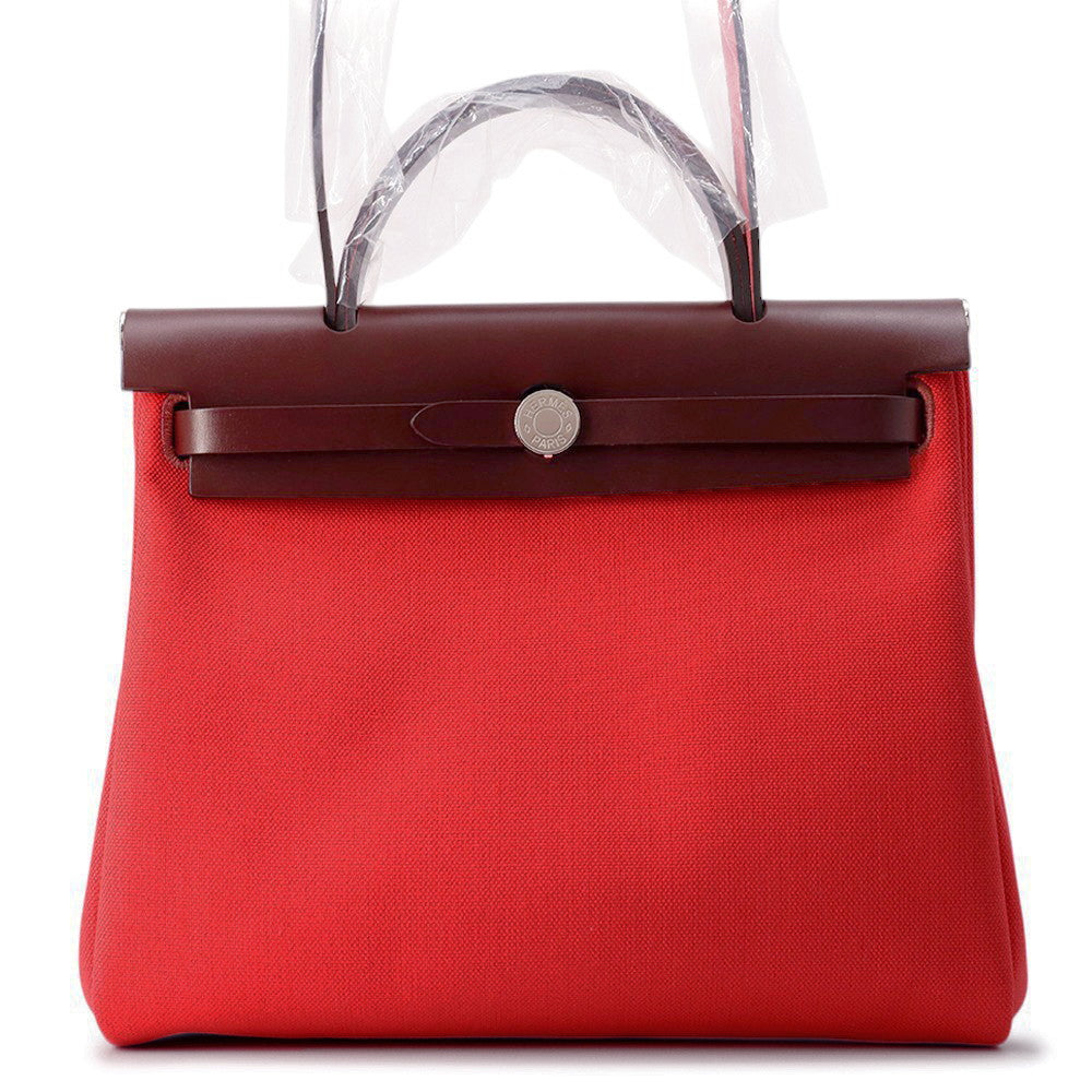 HERMES Herbag Zip Le Tourne Rouge Piment/Rouge HPM Toile Officier Vache Hunter Leather Size PM/31