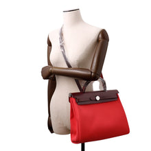 将图像加载到图库查看器中，HERMES Herbag Zip Le Tourne Rouge Piment/Rouge HPM Toile Officier Vache Hunter Leather Size PM/31
