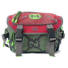 将图像加载到图库查看器中，GUCCI GG Backpack Green/Red/Gray752100 Nylon
