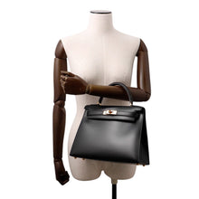 将图像加载到图库查看器中，HERMES Kelly Sellier Black Box Calf Leather Size 28
