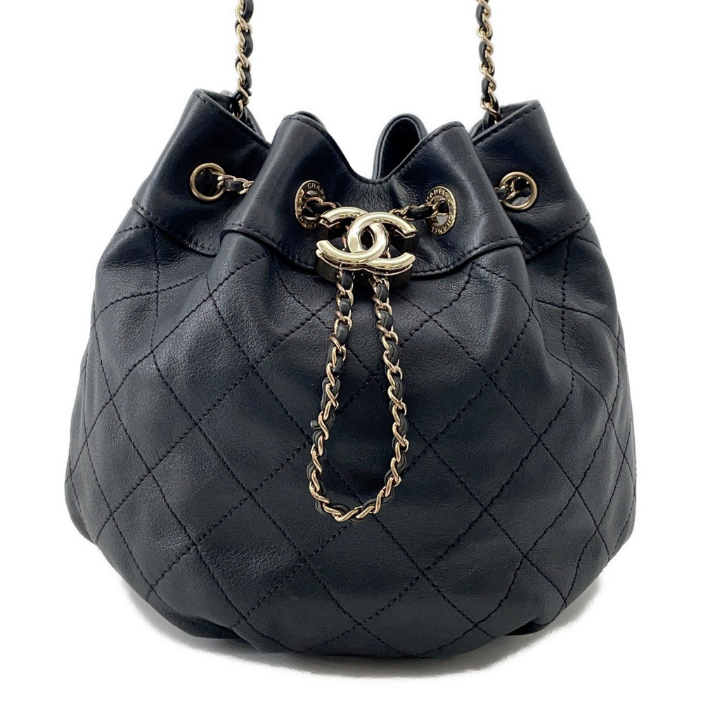 CHANEL Matelasse Drawstring ChainShoulder Bag BlackAS1439 Lambskin