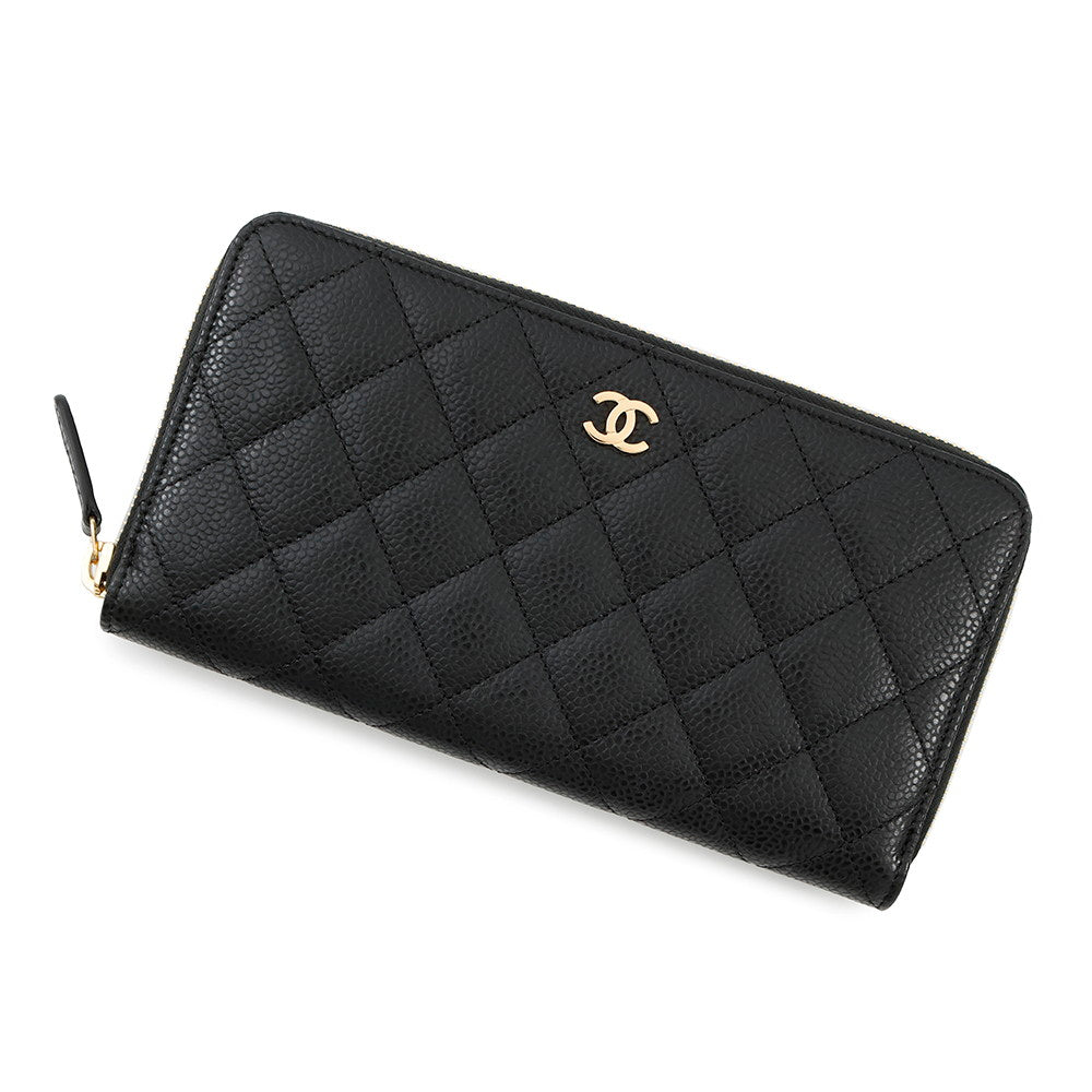 CHANEL Matelasse Classic Long Zip Wallet BlackA50097 Caviar Leather