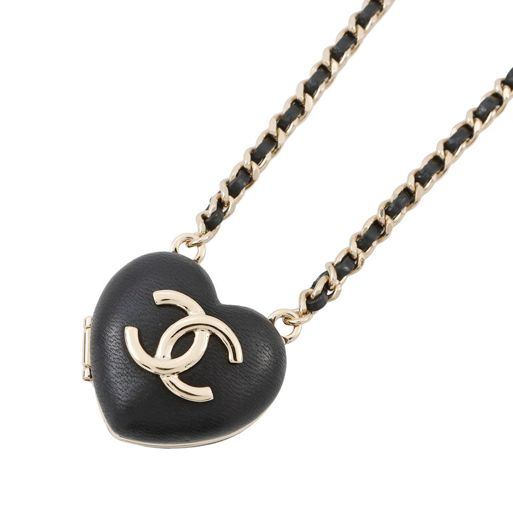 CHANEL CC Logo Mirror Necklace BlackAB9463 Lambskin