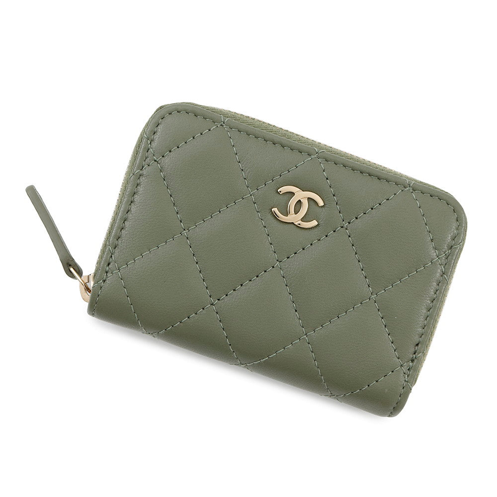 CHANEL Matelasse Classic Zip Coin Purse KhakiAP0216 Lambskin