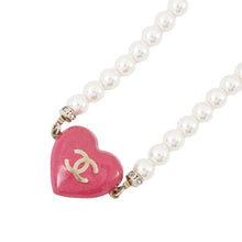 Load image into Gallery viewer, CHANEL Heart Rhinestone Pearl Long Necklace Pink Gold Plated Rhinestone Faux Pearl
