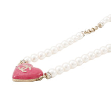 Load image into Gallery viewer, CHANEL Heart Rhinestone Pearl Long Necklace Pink Gold Plated Rhinestone Faux Pearl
