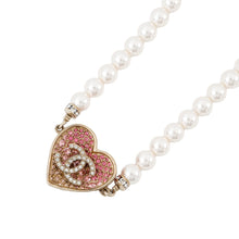 Load image into Gallery viewer, CHANEL Heart Rhinestone Pearl Long Necklace Pink Gold Plated Rhinestone Faux Pearl
