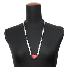 Load image into Gallery viewer, CHANEL Heart Rhinestone Pearl Long Necklace Pink Gold Plated Rhinestone Faux Pearl
