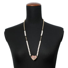 Load image into Gallery viewer, CHANEL ★Heart Rhinestone Pearl Long Necklace Pink Gold Plated Rhinestone Faux Pearl
