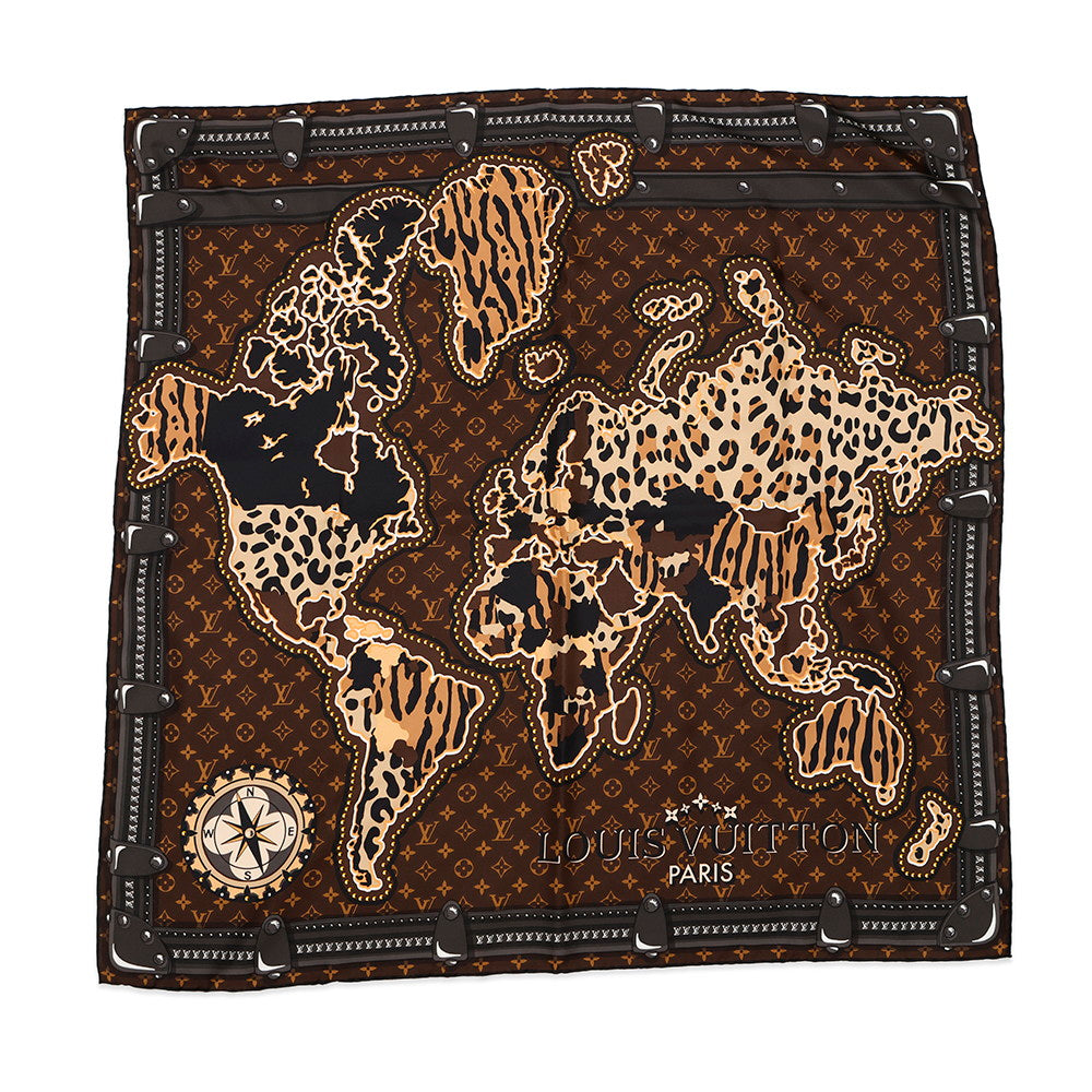 LOUIS VUITTON Carre・LV World Size 90 BrownM70775 Silk100%
