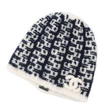 将图像加载到图库查看器中，CHANEL CC Logo Knit cap Blue/White Cashmere98% Silk2%
