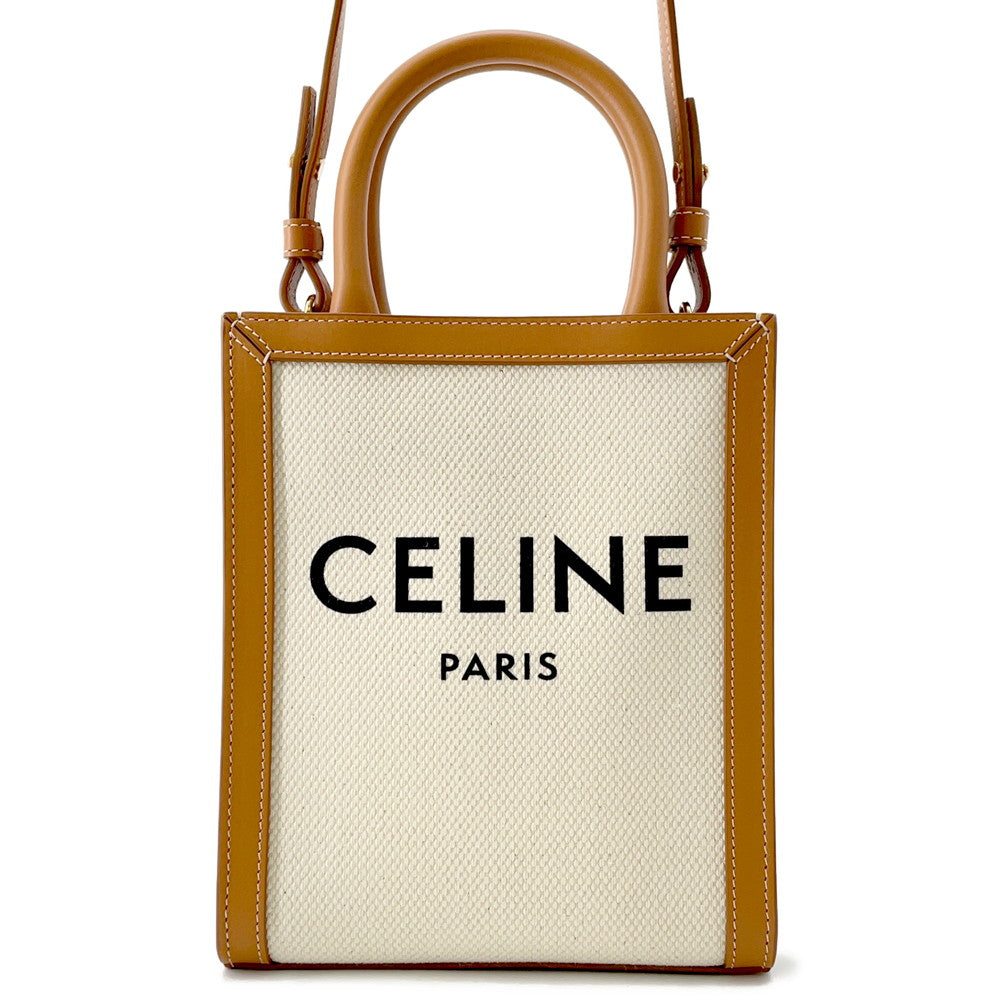 CELINE Vertical Cabas Natural/Tan193302 Canvas Leather Size Mini